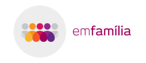 logotipo do emfamília nas cores cinza, laranja, rosa, roxo e azul escuro