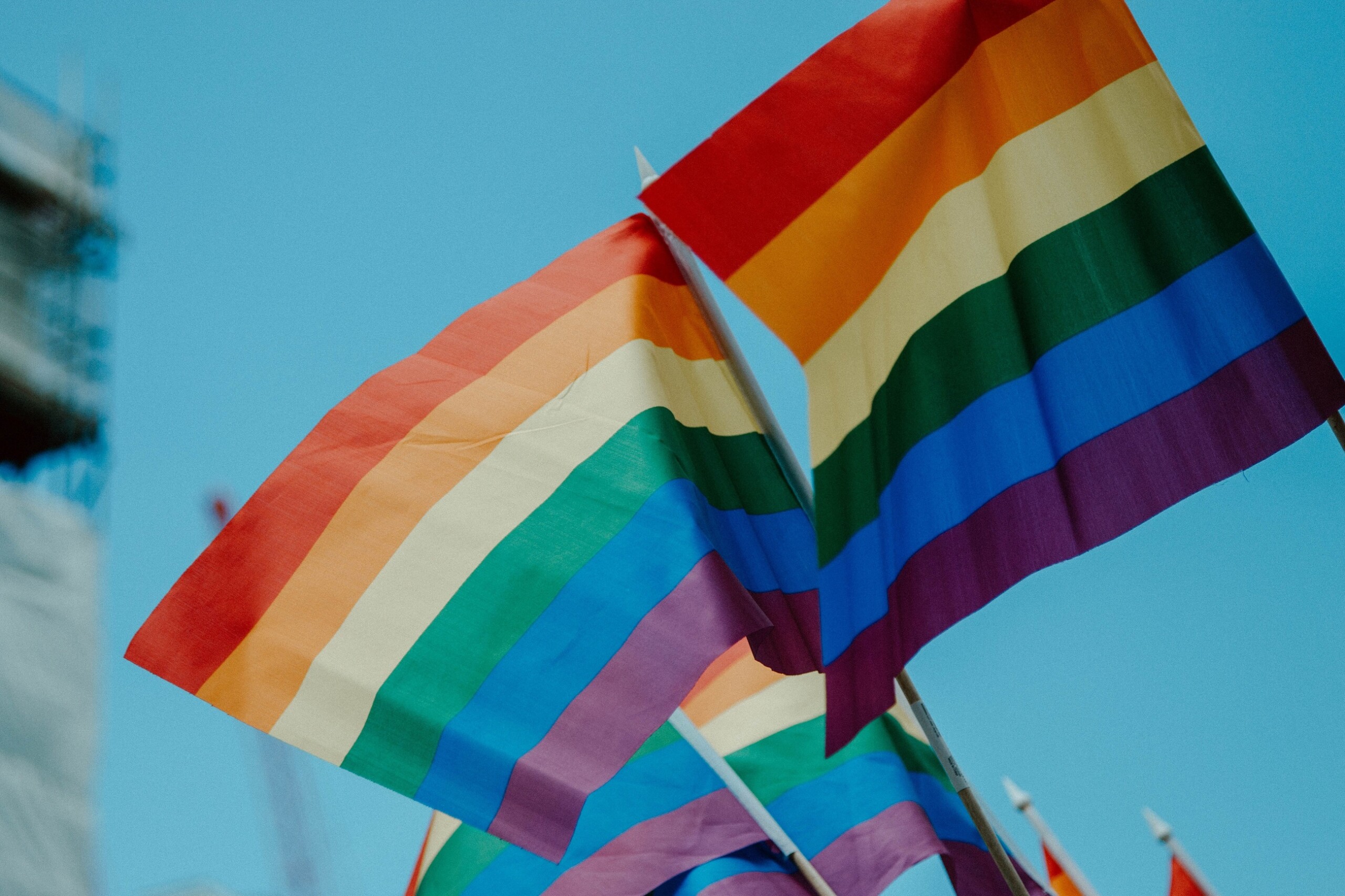 bandeira lgbtqiap+ com céu azul ao fundo