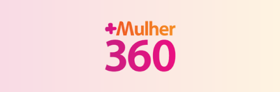 imagem com fundo rosa claro, com o logotipo do mulher 360 em rosa escuro e laranja