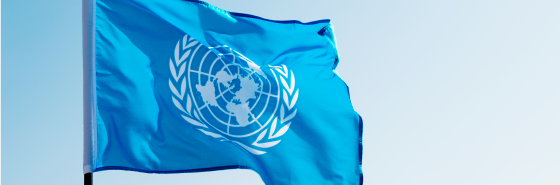 céu azul e bandeira da ONU, em um tom de azul mais escuro que o fundo.