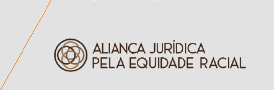 banner da aliança jurídica pela equidade racial em fundo cinza com logotipo marrom e laranja